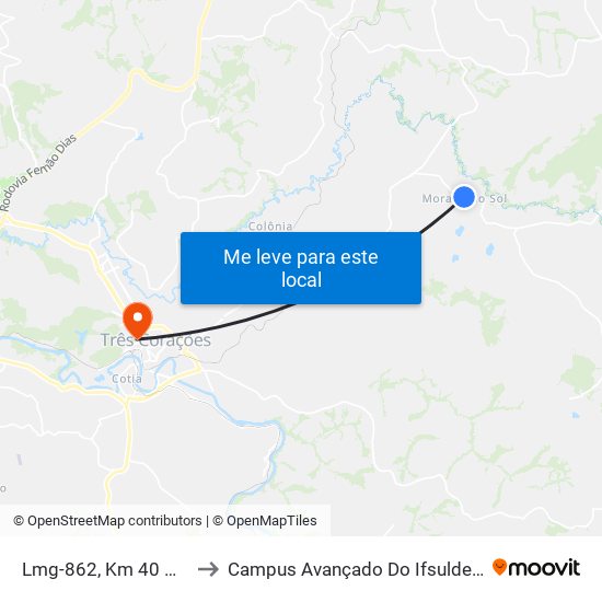 Lmg-862, Km 40 Oeste to Campus Avançado Do Ifsuldeminas map