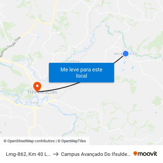 Lmg-862, Km 40 Leste to Campus Avançado Do Ifsuldeminas map