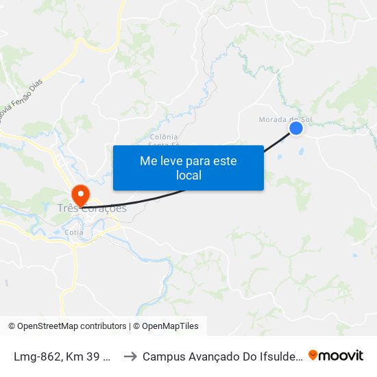 Lmg-862, Km 39 Oeste to Campus Avançado Do Ifsuldeminas map