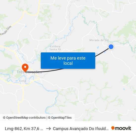 Lmg-862, Km 37,6 Oeste to Campus Avançado Do Ifsuldeminas map