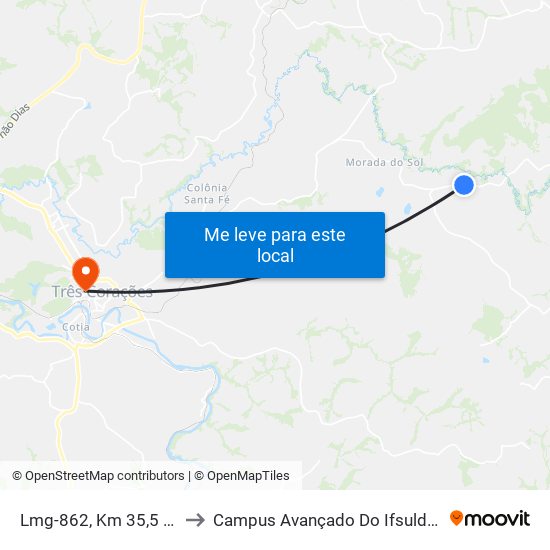 Lmg-862, Km 35,5 Leste to Campus Avançado Do Ifsuldeminas map