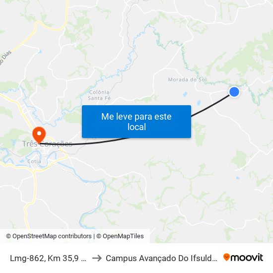 Lmg-862, Km 35,9 Leste to Campus Avançado Do Ifsuldeminas map