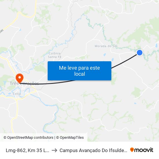 Lmg-862, Km 35 Leste to Campus Avançado Do Ifsuldeminas map