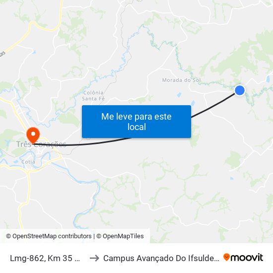 Lmg-862, Km 35 Oeste to Campus Avançado Do Ifsuldeminas map