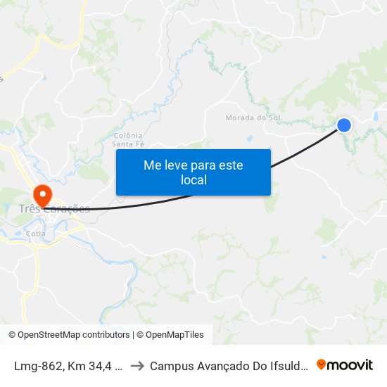 Lmg-862, Km 34,4 Leste to Campus Avançado Do Ifsuldeminas map