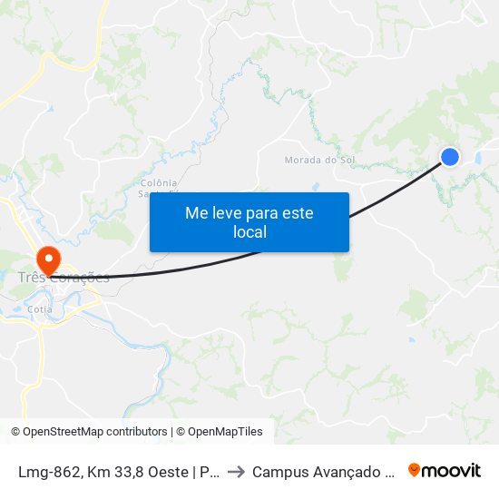 Lmg-862, Km 33,8 Oeste | Povoado Rio Do Peixe to Campus Avançado Do Ifsuldeminas map