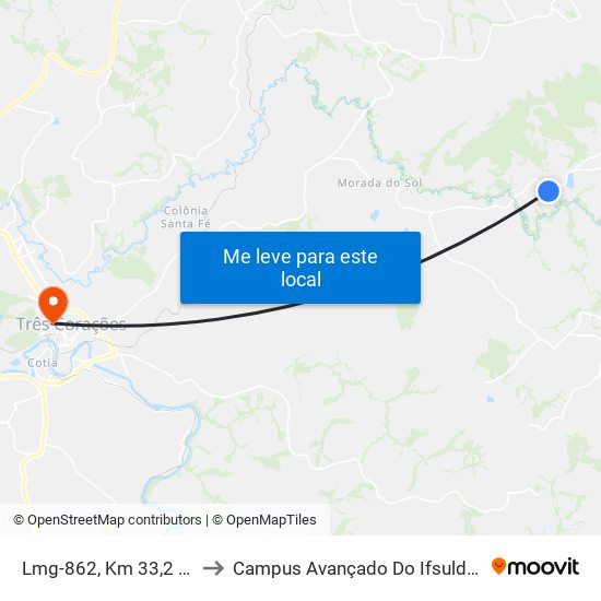 Lmg-862, Km 33,2 Leste to Campus Avançado Do Ifsuldeminas map