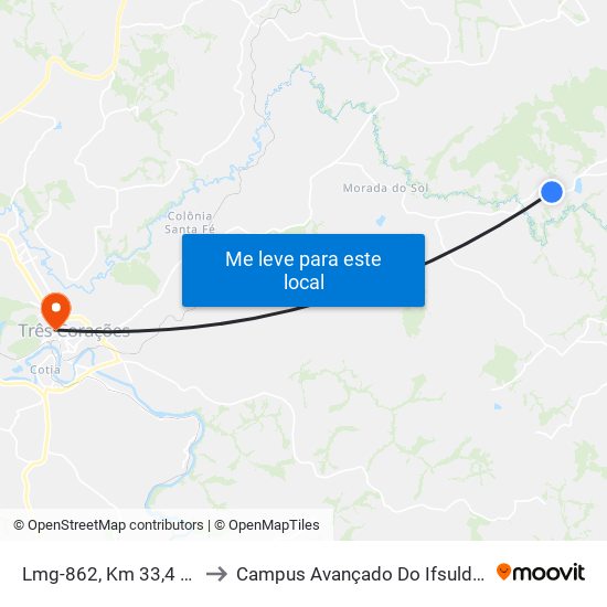 Lmg-862, Km 33,4 Oeste to Campus Avançado Do Ifsuldeminas map