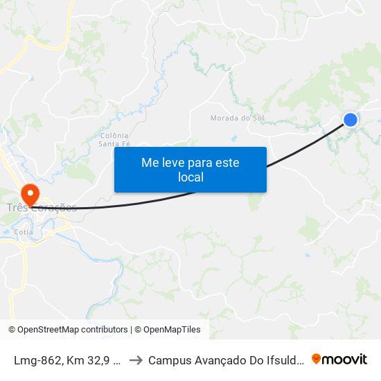 Lmg-862, Km 32,9 Oeste to Campus Avançado Do Ifsuldeminas map