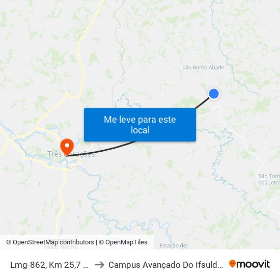 Lmg-862, Km 25,7 Leste to Campus Avançado Do Ifsuldeminas map