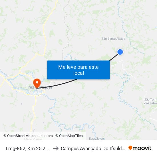 Lmg-862, Km 25,2 Leste to Campus Avançado Do Ifsuldeminas map