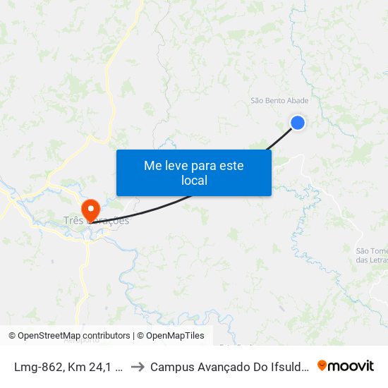 Lmg-862, Km 24,1 Leste to Campus Avançado Do Ifsuldeminas map