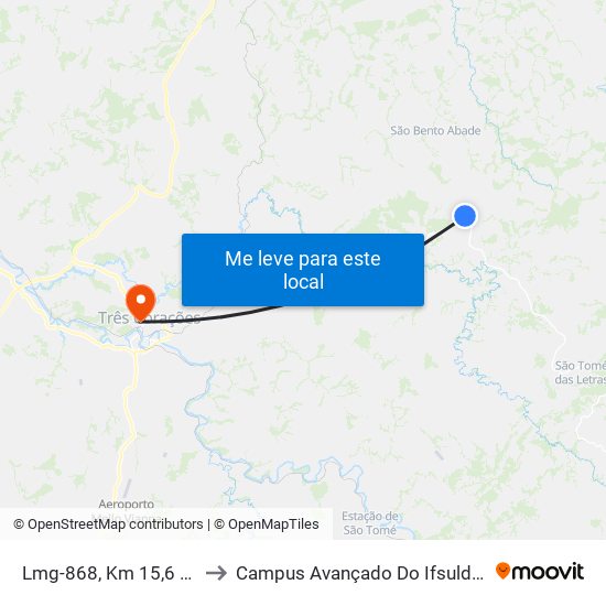Lmg-868, Km 15,6 Oeste to Campus Avançado Do Ifsuldeminas map