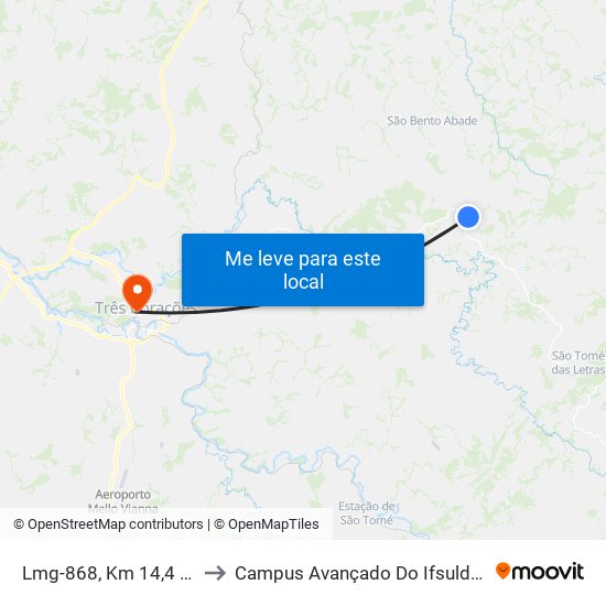 Lmg-868, Km 14,4 Leste to Campus Avançado Do Ifsuldeminas map