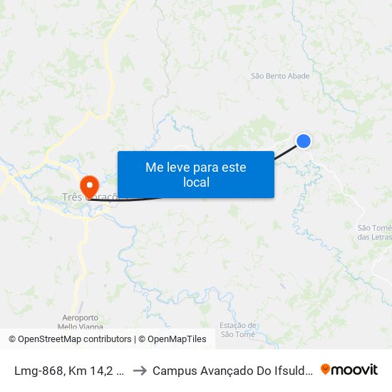 Lmg-868, Km 14,2 Oeste to Campus Avançado Do Ifsuldeminas map