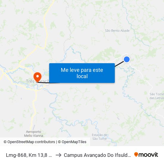 Lmg-868, Km 13,8 Oeste to Campus Avançado Do Ifsuldeminas map