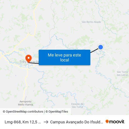 Lmg-868, Km 12,5 Oeste to Campus Avançado Do Ifsuldeminas map