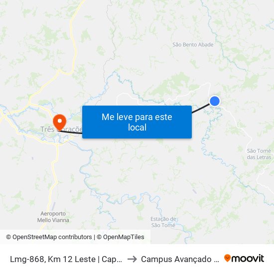 Lmg-868, Km 12 Leste | Capela Da Sagrada Família to Campus Avançado Do Ifsuldeminas map