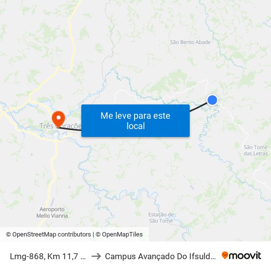 Lmg-868, Km 11,7 Leste to Campus Avançado Do Ifsuldeminas map