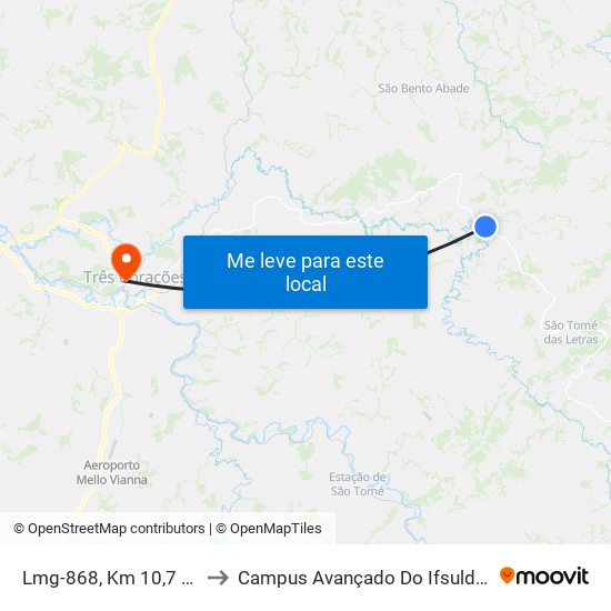 Lmg-868, Km 10,7 Oeste to Campus Avançado Do Ifsuldeminas map