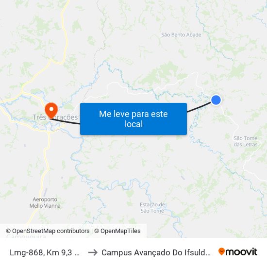 Lmg-868, Km 9,3 Oeste to Campus Avançado Do Ifsuldeminas map