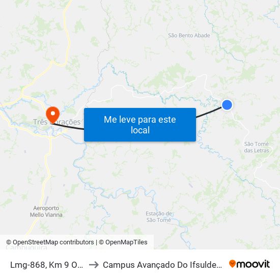 Lmg-868, Km 9 Oeste to Campus Avançado Do Ifsuldeminas map