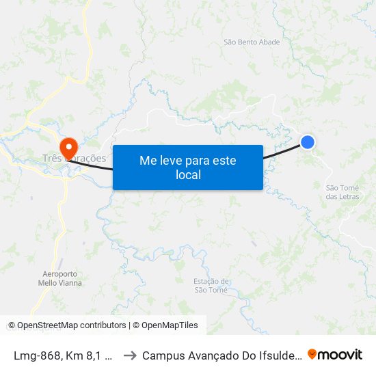 Lmg-868, Km 8,1 Leste to Campus Avançado Do Ifsuldeminas map
