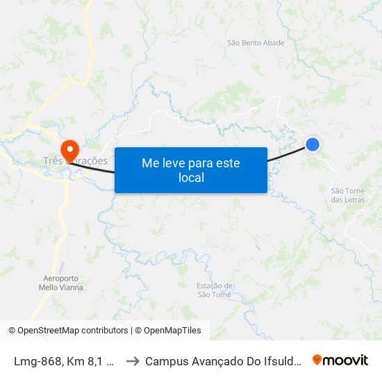 Lmg-868, Km 8,1 Oeste to Campus Avançado Do Ifsuldeminas map