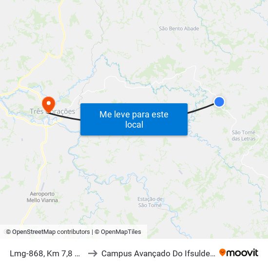 Lmg-868, Km 7,8 Leste to Campus Avançado Do Ifsuldeminas map
