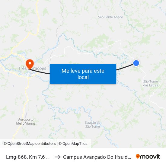 Lmg-868, Km 7,6 Oeste to Campus Avançado Do Ifsuldeminas map