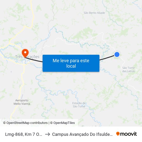 Lmg-868, Km 7 Oeste to Campus Avançado Do Ifsuldeminas map