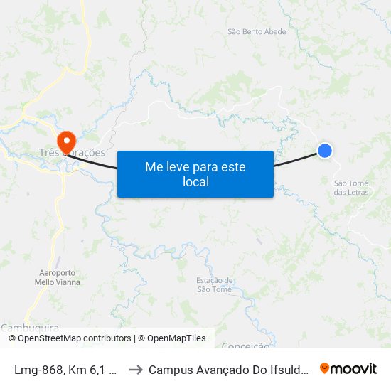 Lmg-868, Km 6,1 Oeste to Campus Avançado Do Ifsuldeminas map