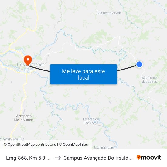 Lmg-868, Km 5,8 Oeste to Campus Avançado Do Ifsuldeminas map
