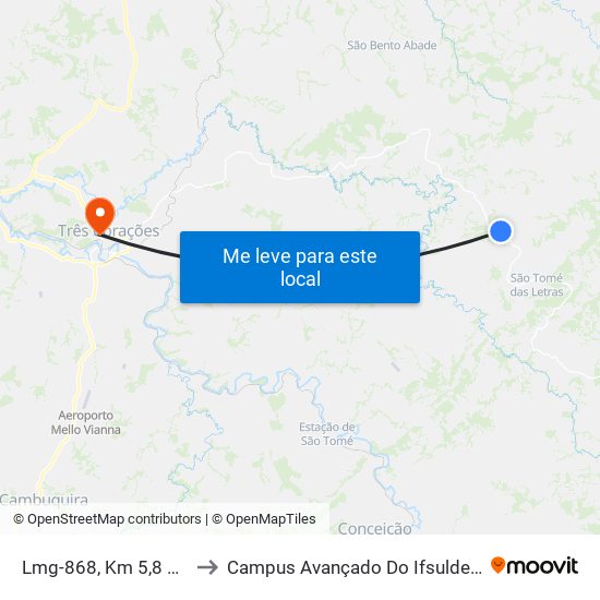 Lmg-868, Km 5,8 Leste to Campus Avançado Do Ifsuldeminas map