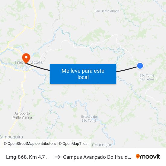 Lmg-868, Km 4,7 Oeste to Campus Avançado Do Ifsuldeminas map
