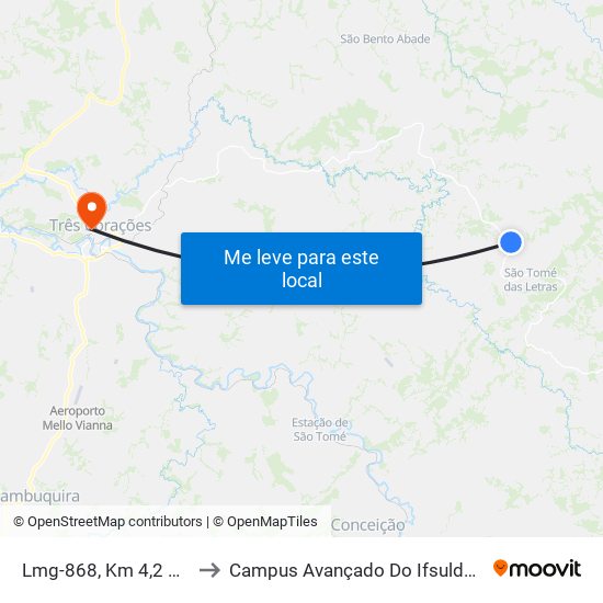 Lmg-868, Km 4,2 Oeste to Campus Avançado Do Ifsuldeminas map