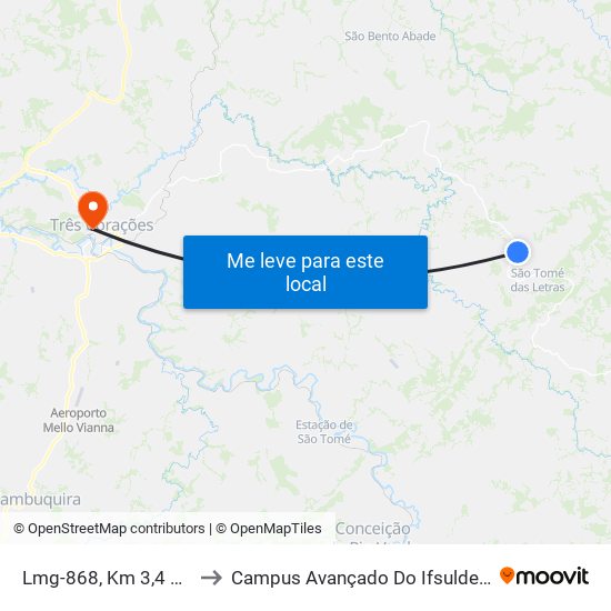 Lmg-868, Km 3,4 Leste to Campus Avançado Do Ifsuldeminas map