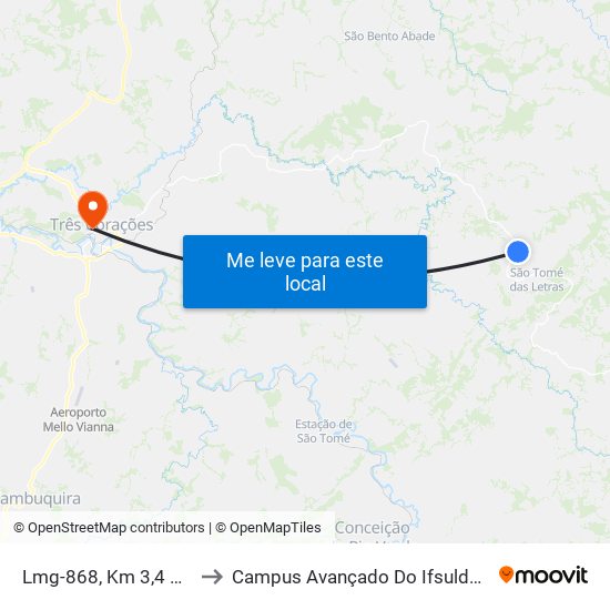 Lmg-868, Km 3,4 Oeste to Campus Avançado Do Ifsuldeminas map