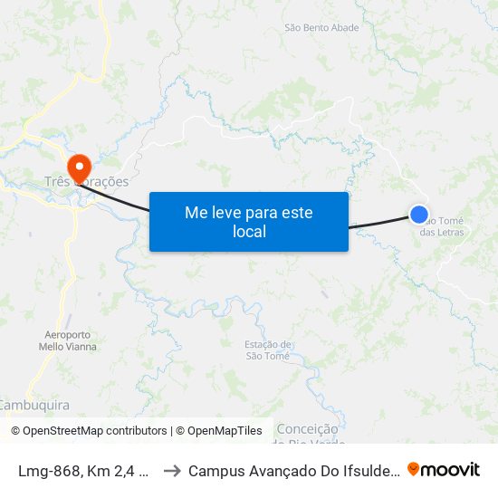 Lmg-868, Km 2,4 Leste to Campus Avançado Do Ifsuldeminas map