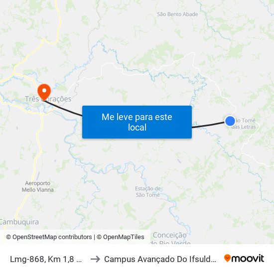 Lmg-868, Km 1,8 Oeste to Campus Avançado Do Ifsuldeminas map