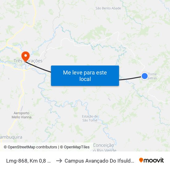 Lmg-868, Km 0,8 Oeste to Campus Avançado Do Ifsuldeminas map