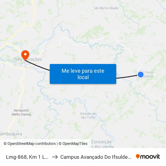 Lmg-868, Km 1 Leste to Campus Avançado Do Ifsuldeminas map