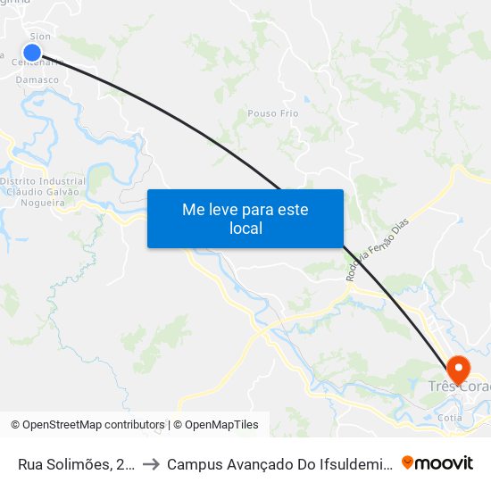 Rua Solimões, 240 to Campus Avançado Do Ifsuldeminas map
