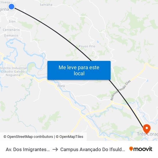 Av. Dos Imigrantes, 800 to Campus Avançado Do Ifsuldeminas map