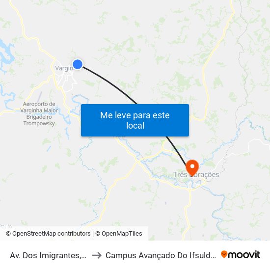 Av. Dos Imigrantes, 1300 to Campus Avançado Do Ifsuldeminas map