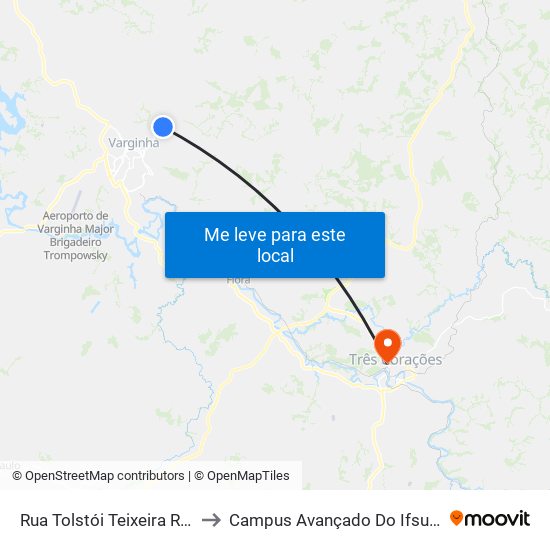 Rua Tolstói Teixeira Reis, 315 to Campus Avançado Do Ifsuldeminas map