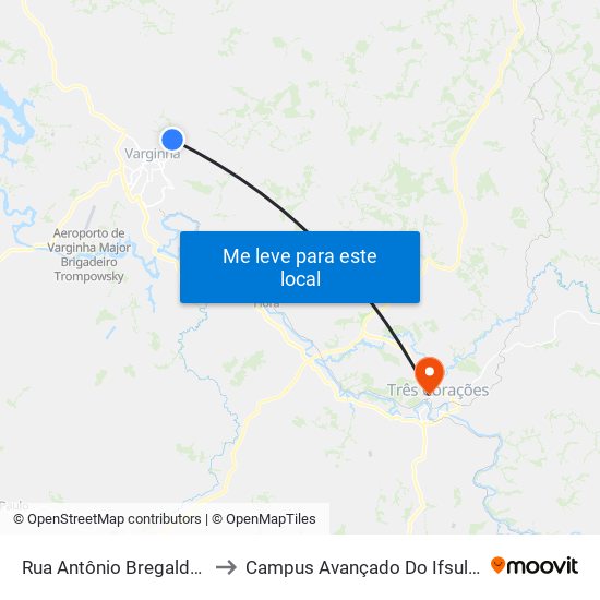 Rua Antônio Bregalda, 1055 to Campus Avançado Do Ifsuldeminas map