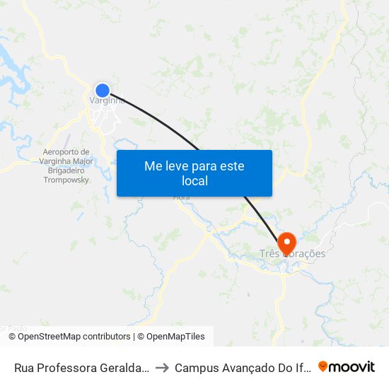 Rua Professora Geralda Baroli, 440 to Campus Avançado Do Ifsuldeminas map