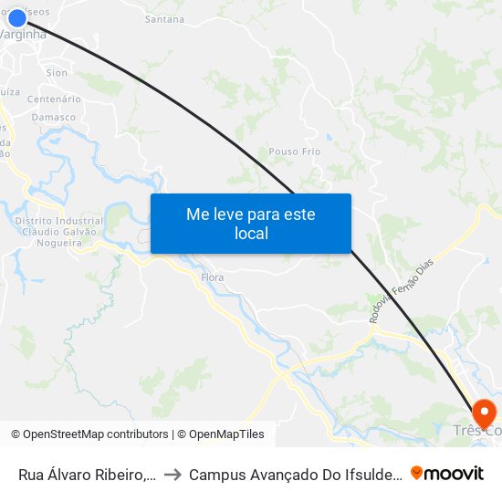 Rua Álvaro Ribeiro, 540 to Campus Avançado Do Ifsuldeminas map
