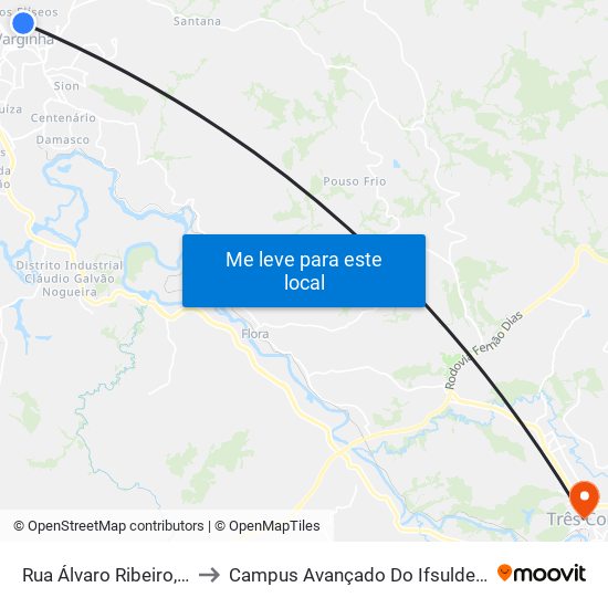 Rua Álvaro Ribeiro, 720 to Campus Avançado Do Ifsuldeminas map